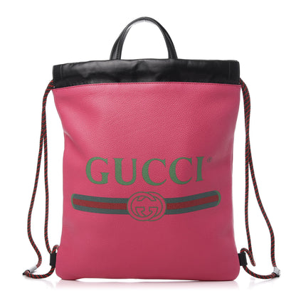 Gucci Grained Calfskin Logo Drawstring Backpack Box Pink Green Black 2 of 12