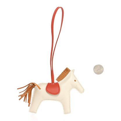 Hermes Milo Lambskin Grigri Rodeo Horse Bag Charm MM Craie Sesame Cornaline 2 of 5