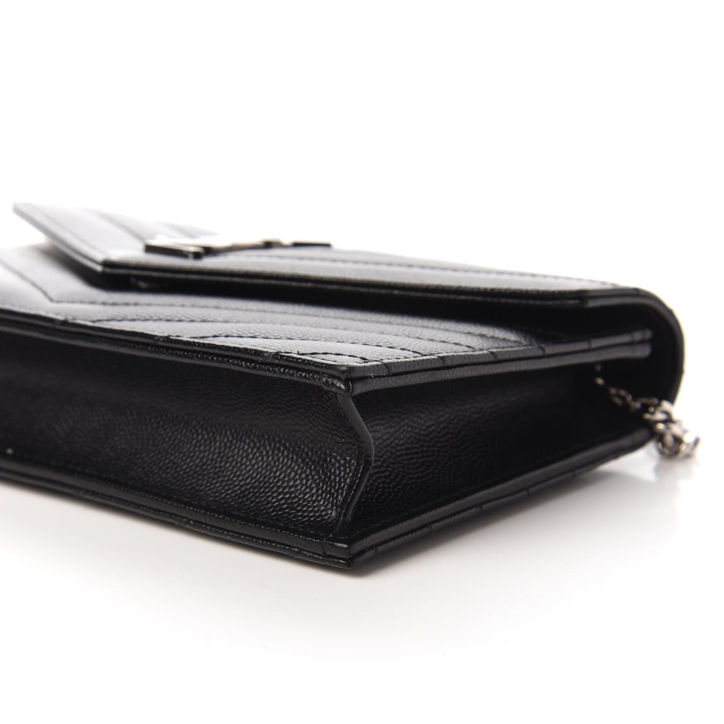 Grain De Poudre Matelasse Chevron Monogram Envelope Chain Wallet Black