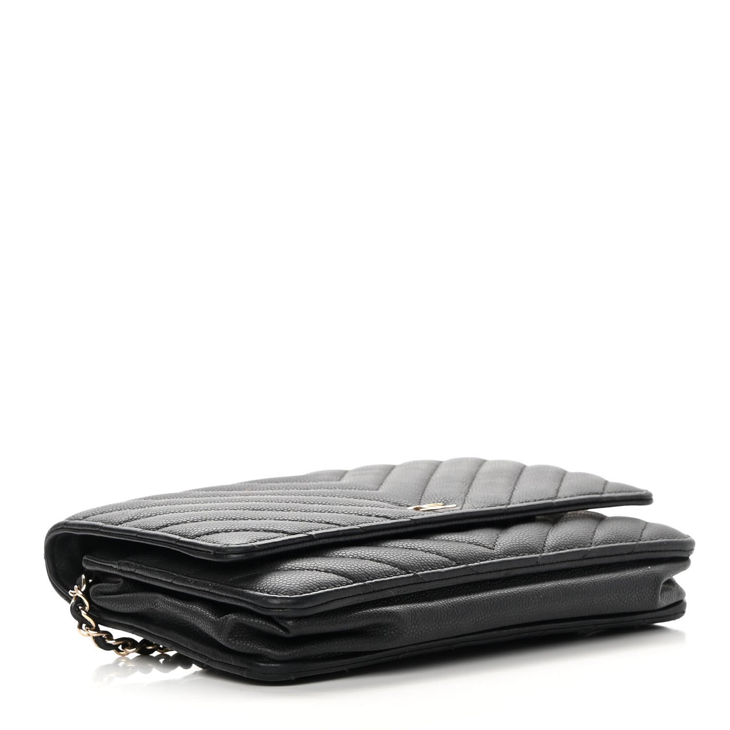 Caviar Chevron Quilted Wallet On Chain WOC Black