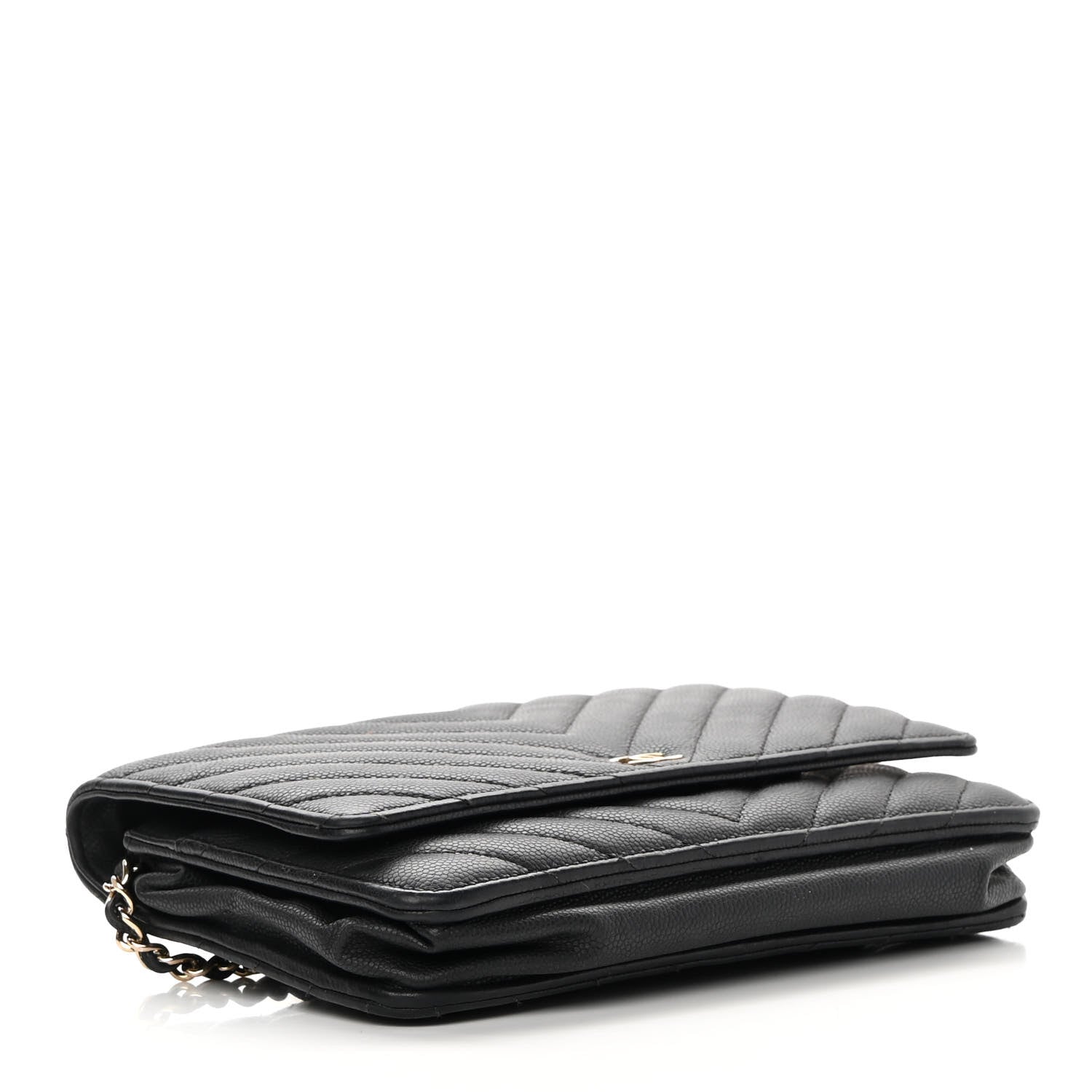 Chanel Caviar Chevron Quilted Wallet On Chain WOC Black 4 of 15
