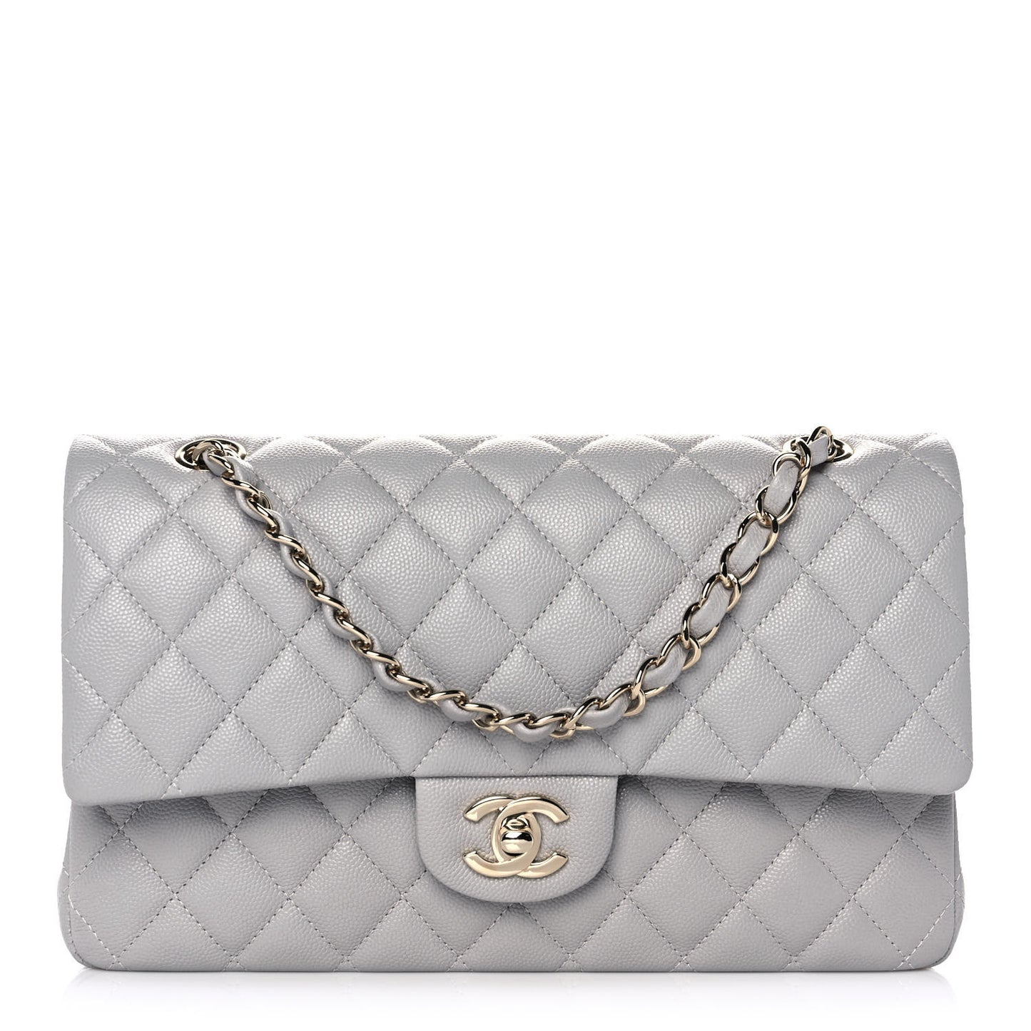 Caviar Quilted Medium Double Flap Grey