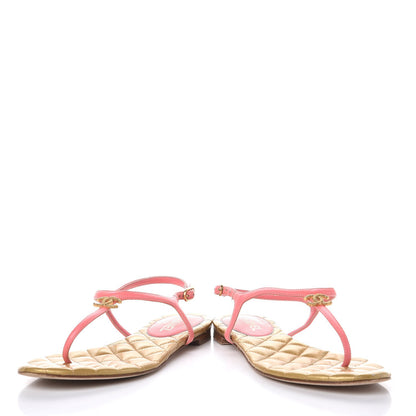 Chanel Lambskin Quilted CC Thong Sandals 40 Pink 6 of 10