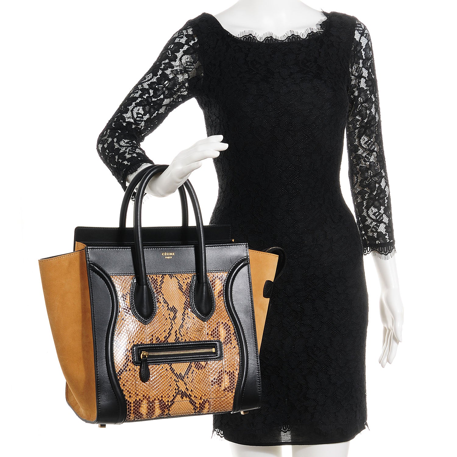 Celine Python Nubuck Mini Luggage Honey 2 of 9