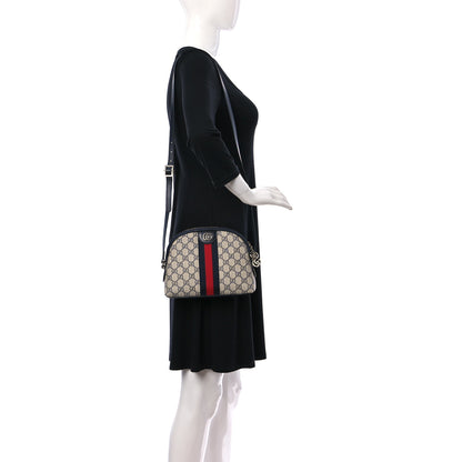 Gucci GG Supreme Monogram Textured Dollar Calfskin Web Small Ophidia Dome Shoulder Bag Beige Blue 2 of 10