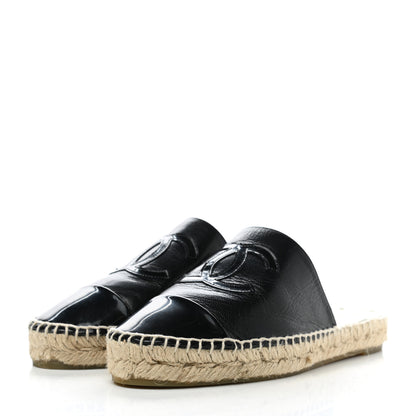 Chanel Goatskin Patent Calfskin CC Espadrille Mules 36 Black 3 of 9