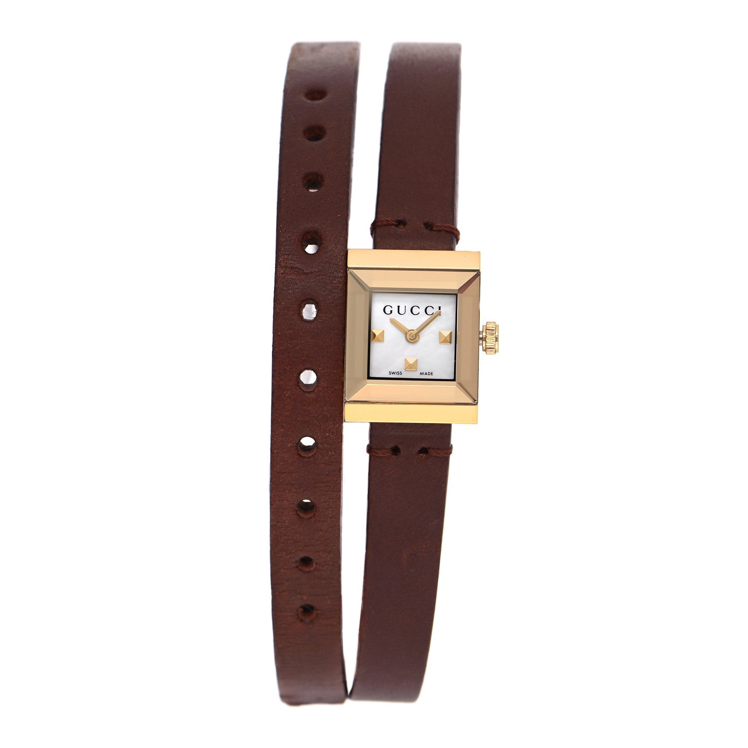 Gucci Stainless Steel Calfskin Mother of Pearl 14mm G-Frame Square Double Wrap Quartz Watch 1 of 5