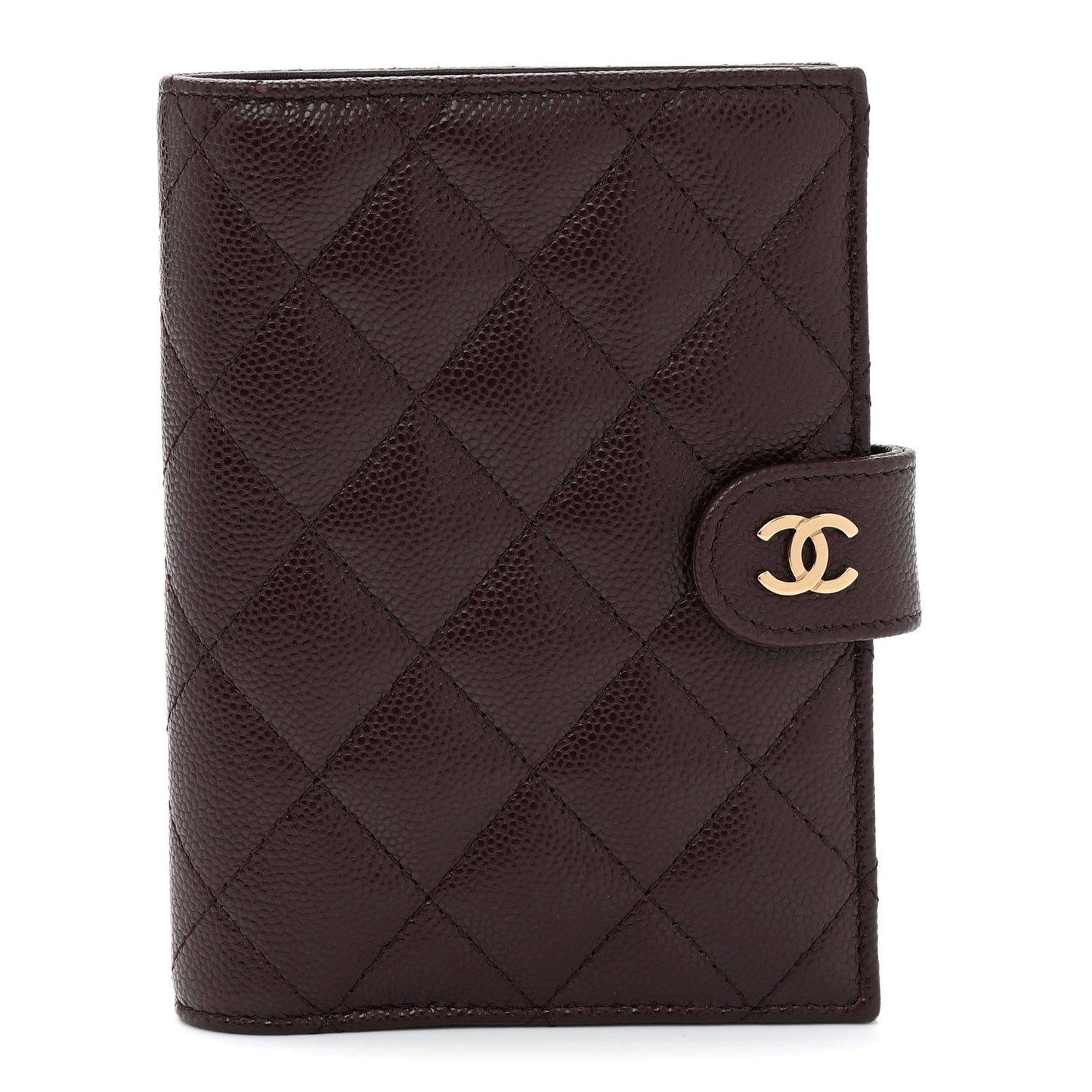 Caviar Quilted Passport Holder Dark Brown