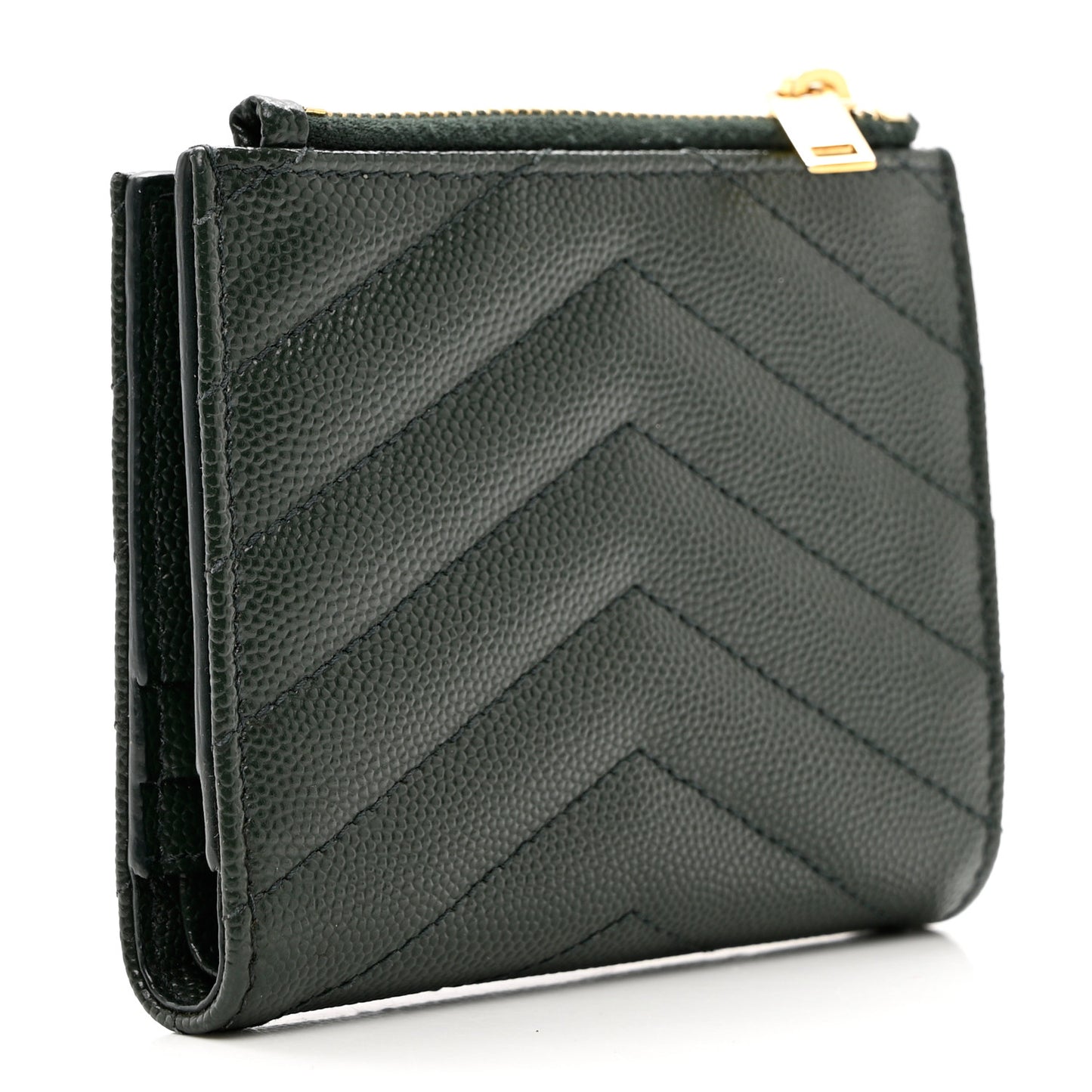 Grain De Poudre Matelasse Chevron Monogram Zipped Card Case Green