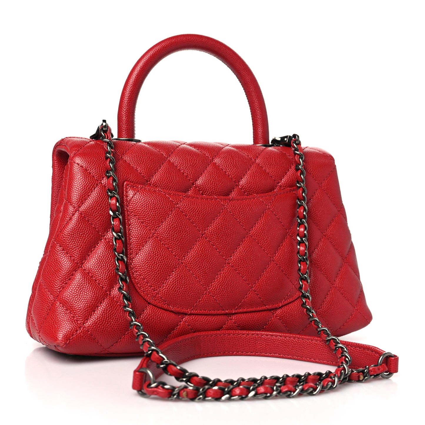 Caviar Quilted Mini Coco Handle Flap Red