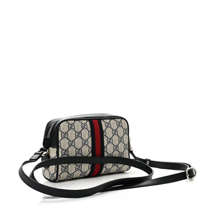 Gucci GG Supreme Monogram Textured Dollar Calfskin Web Mini Ophidia Shoulder Bag Beige Blue 3 of 12