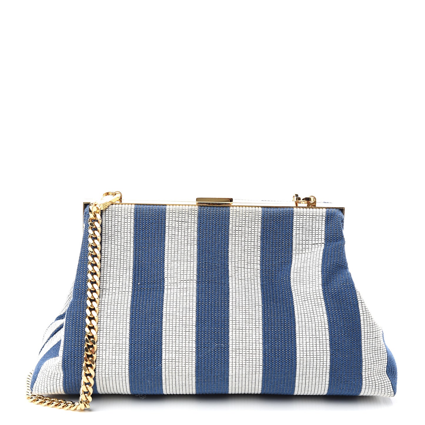 Canvas Stripe Mini Volume Chain Clutch Blue White