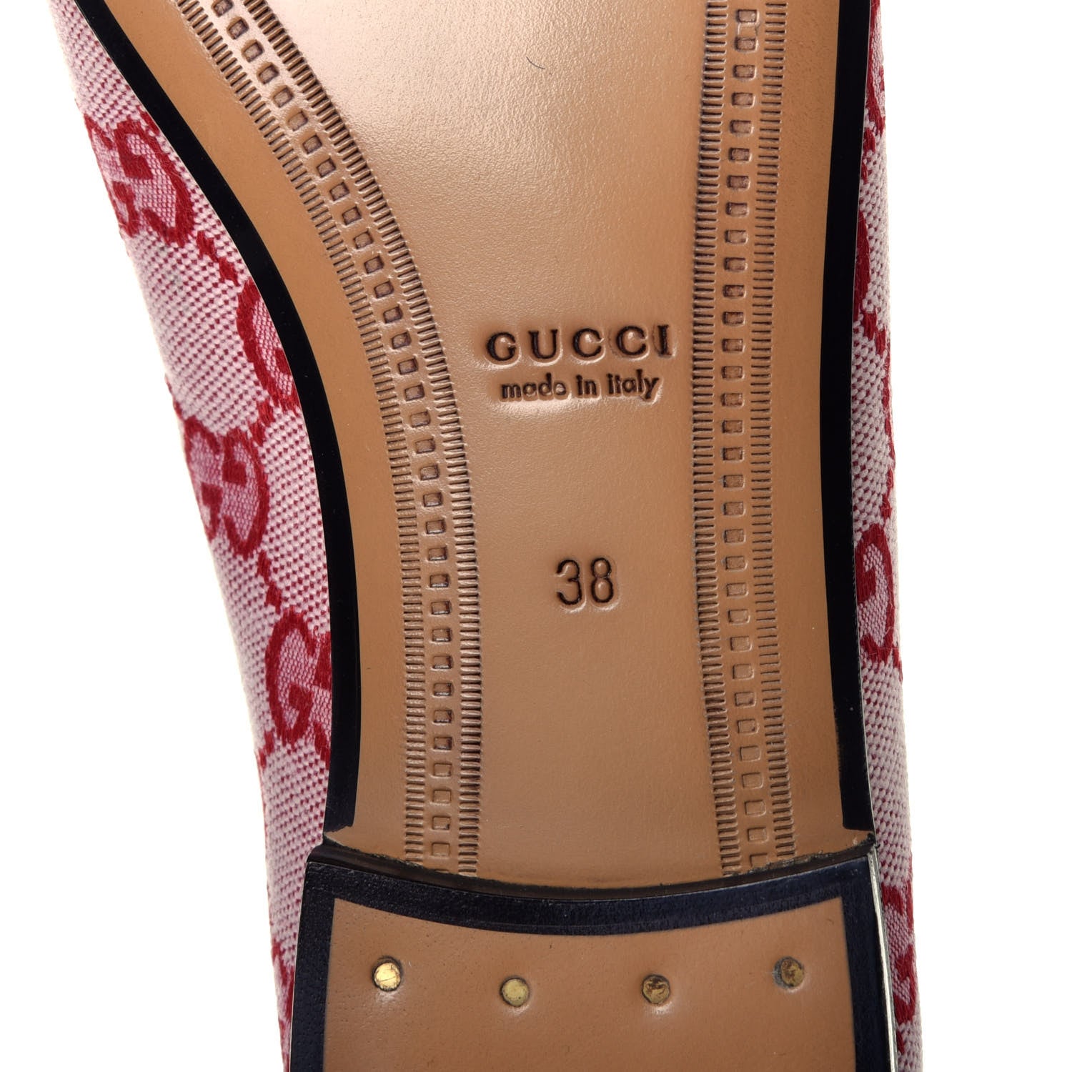 Gucci Canvas GG Monogram Horsebit Womens Jordaan Loafers 38 Gardenia Hibiscus Red 6 of 9