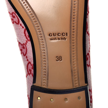 Gucci Canvas GG Monogram Horsebit Womens Jordaan Loafers 38 Gardenia Hibiscus Red 6 of 9