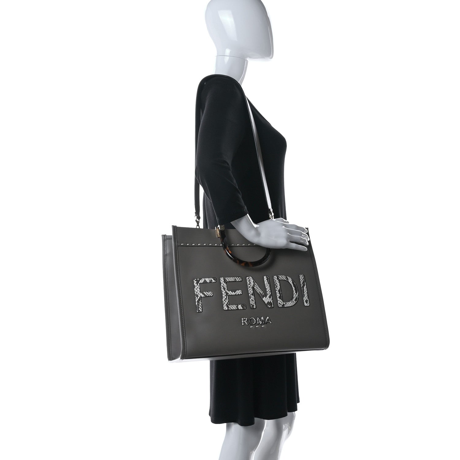 Fendi Vitello King Plexiglass Elaphe Python Print Logo Medium Fendi Sunshine Shopper Tote Tartufo Daisy Roccia 2 of 14