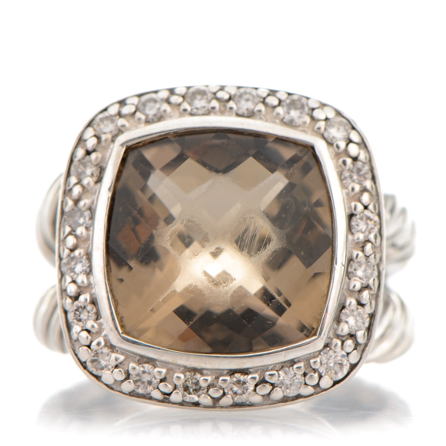 David Yurman Sterling Silver Diamond Smoky Quartz 11mm Albion Ring 47 4 1 of 5