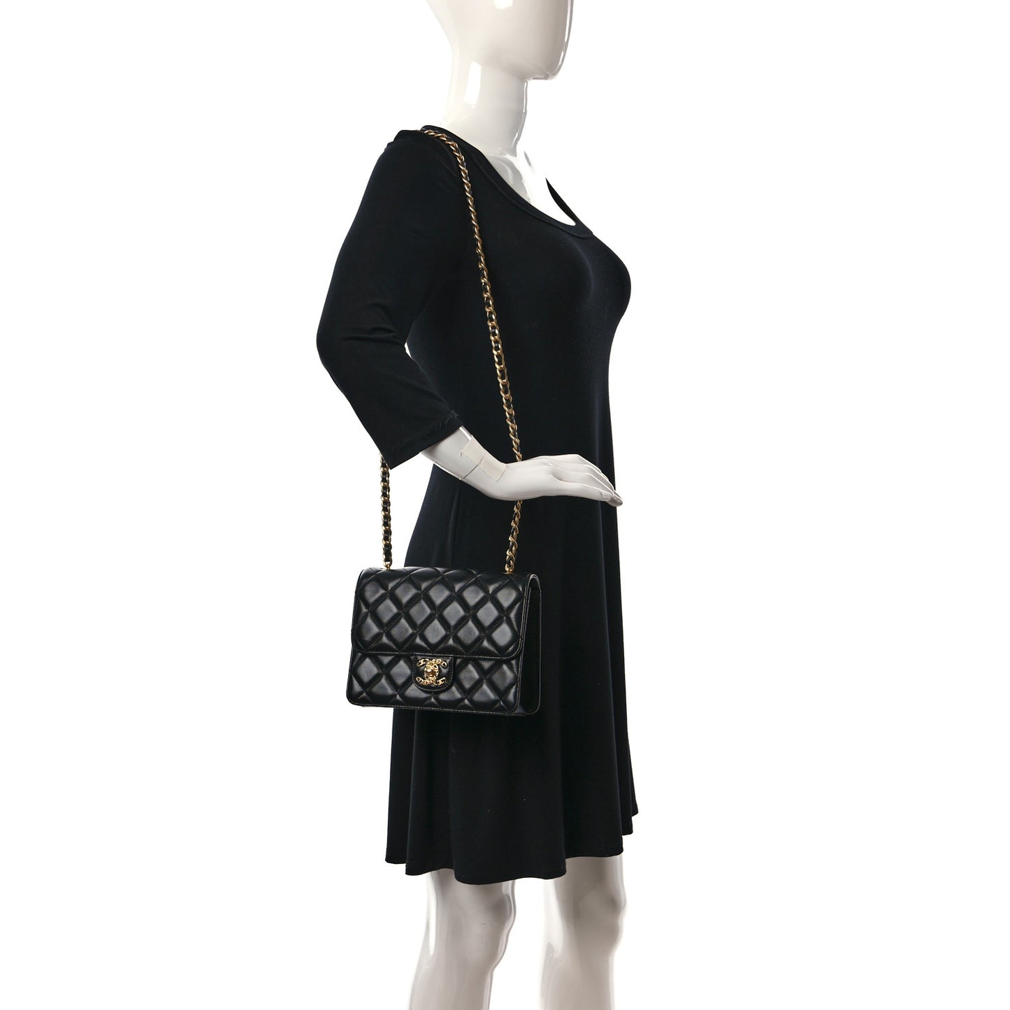 Shiny Lambskin Quilted Mini Flap Black