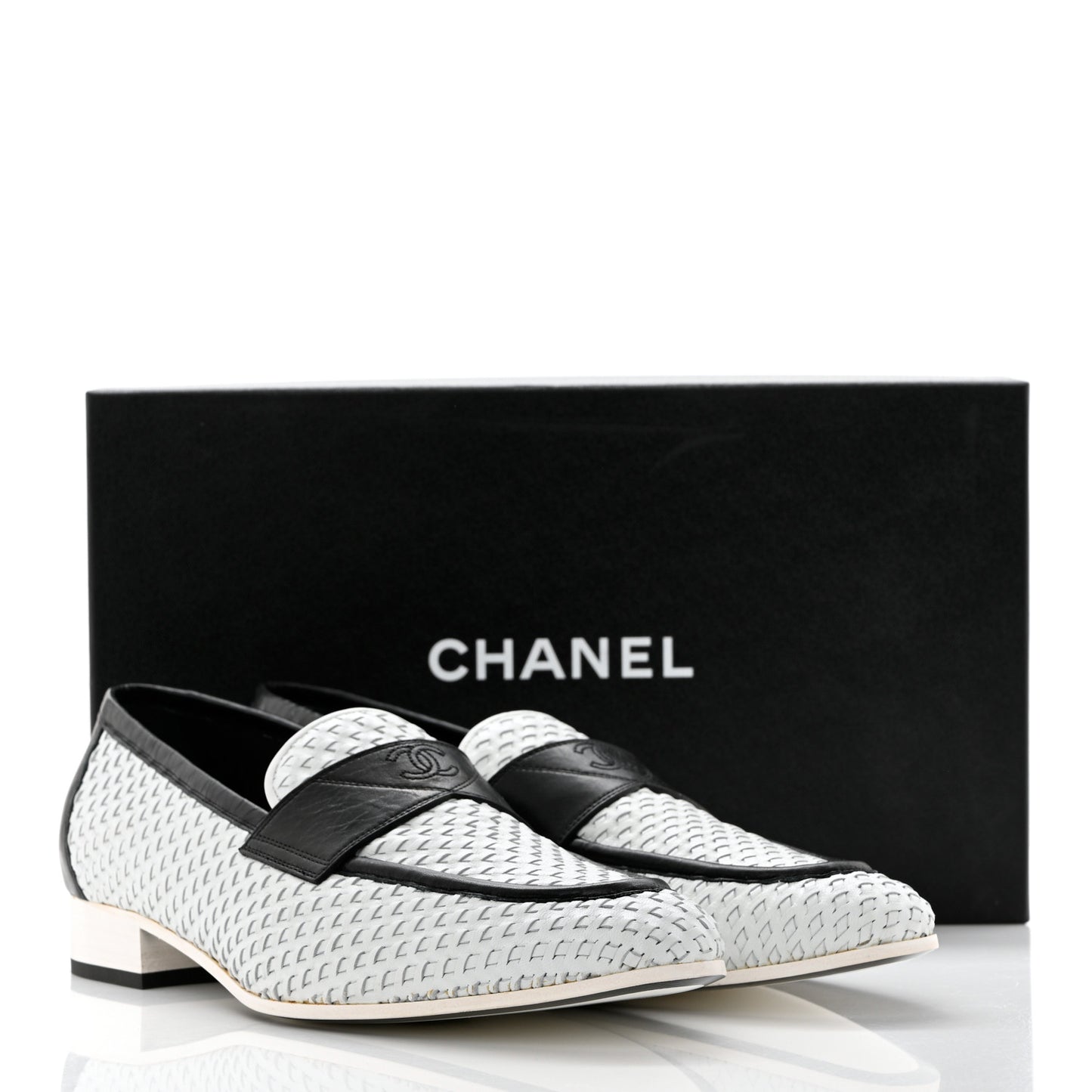 Lambskin Calfskin Braided Mens Mocassin Loafers 44 White Black