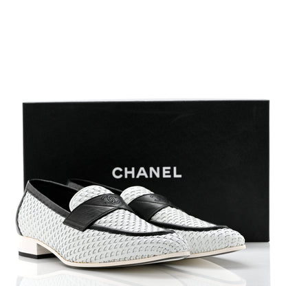 Chanel Lambskin Calfskin Braided Mens Mocassin Loafers 44 White Black 10 of 10