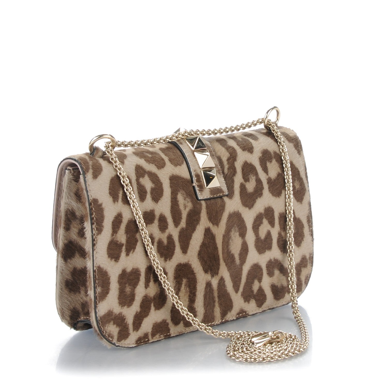 Valentino Garavani Calf Hair Leopard Print Medium Glam Lock Rockstud Flap Blush 3 of 7