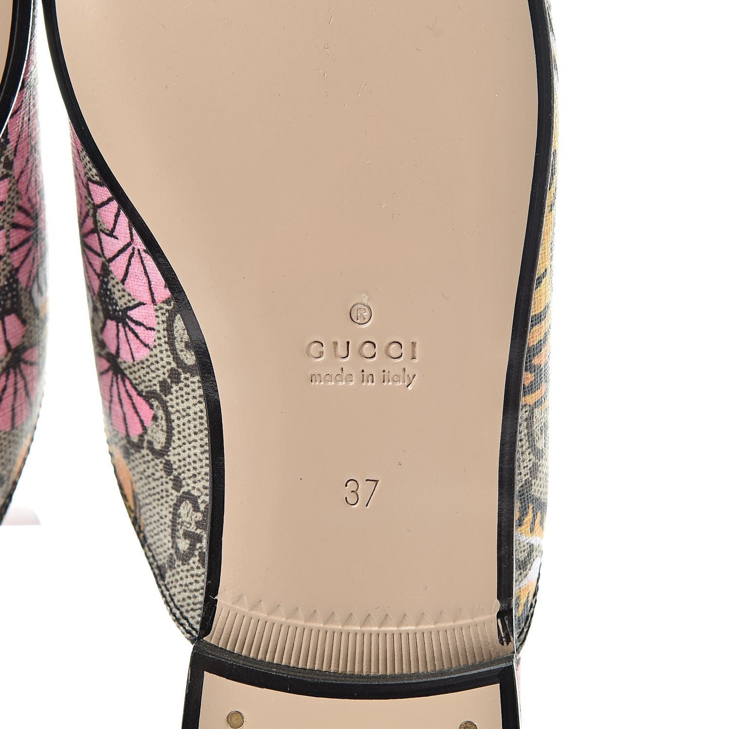 GG Supreme Monogram Bengal Womens Princetown Slippers 37 Beige Crop Pink