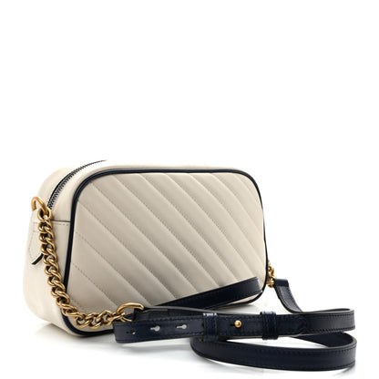 Gucci Vintage Effect Calfskin Matelasse Diagonal Small Torchon GG Marmont Chain Shoulder Bag Mystic White Blue Agata 3 of 10