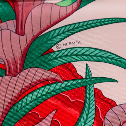 Hermes Silk La Marche Du Zambeze Scarf 90 Rose Pale Rouge Vert 8 of 8