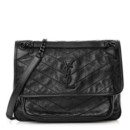 Saint Laurent Crinkled Calfskin Matelasse Monogram Medium Niki Chain Satchel Black 1 of 11