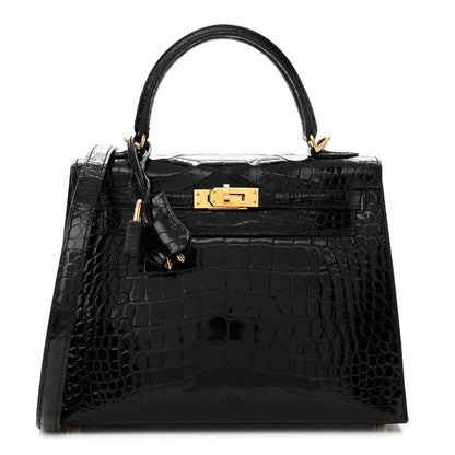 Hermes Shiny Alligator Kelly Sellier 25 Black 1 of 14