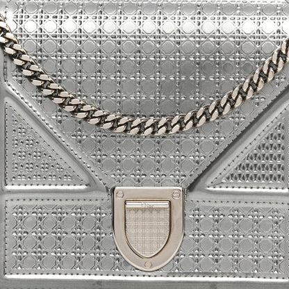 Christian Dior Metallic Patent Micro-Cannage Diorama Wallet on Chain Pouch Silver 7 of 12