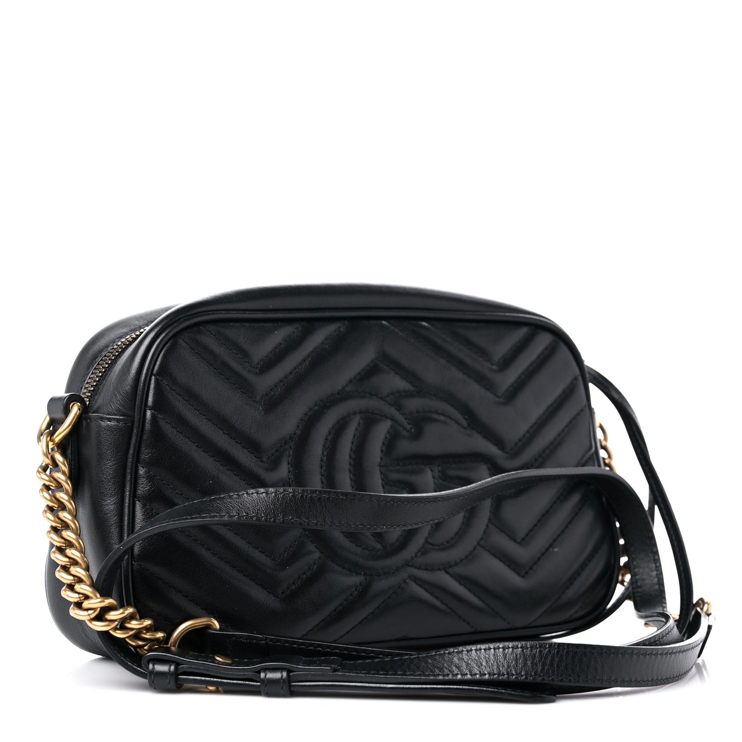 Calfskin Matelasse Small GG Marmont Chain Shoulder Bag Black