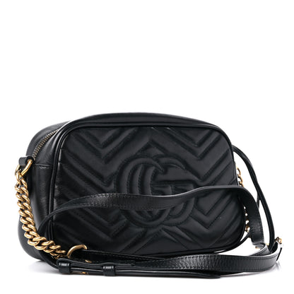 Gucci Calfskin Matelasse Small GG Marmont Chain Shoulder Bag Black 3 of 14