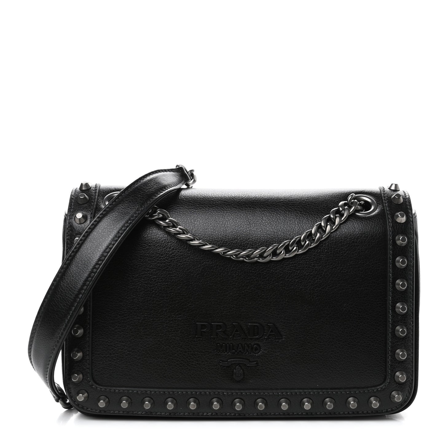 Glace Calfskin Studded Crossbody Black