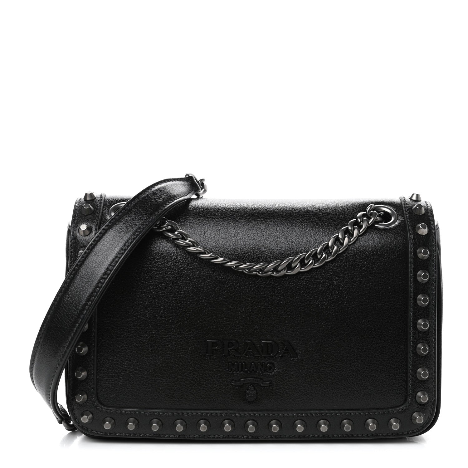 Prada Glace Calfskin Studded Crossbody Black 1 of 4