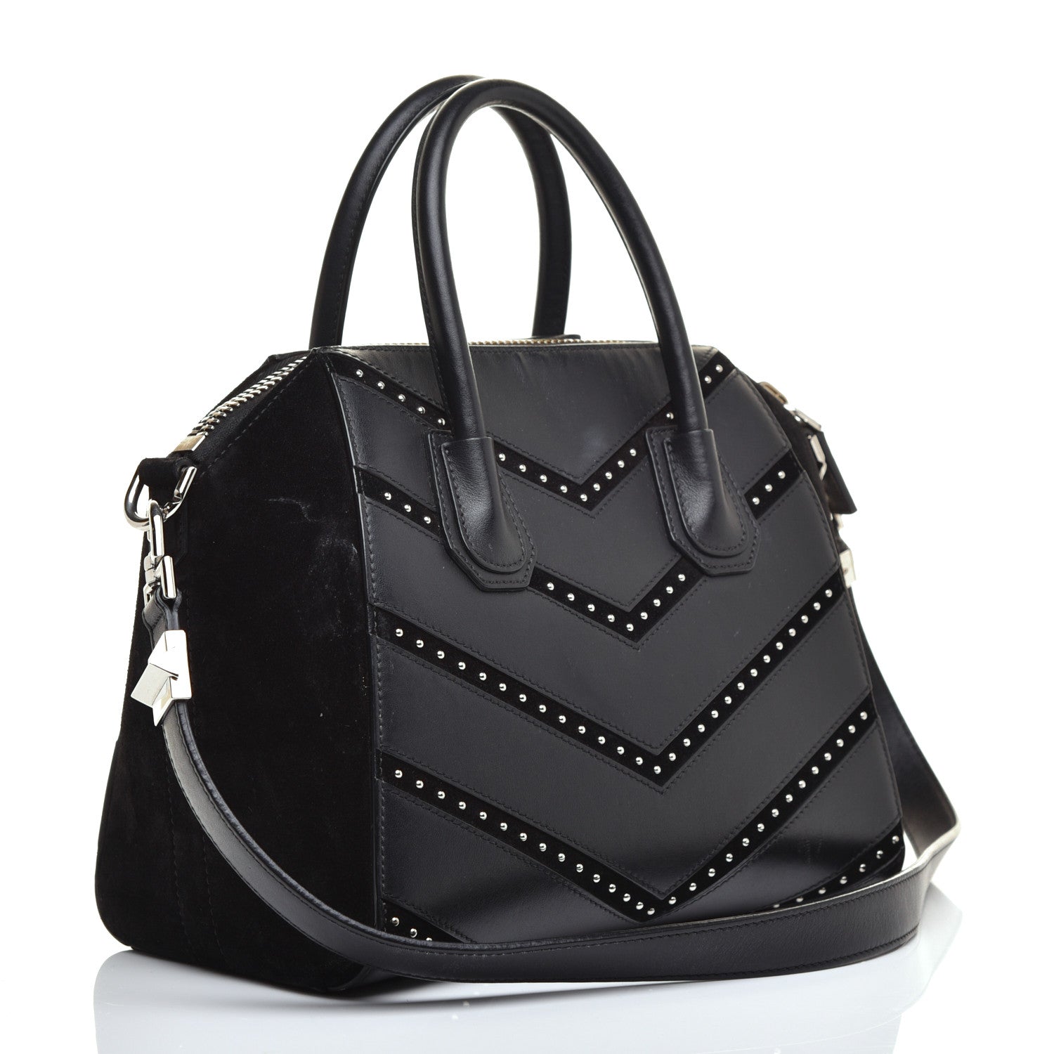 Givenchy Calfskin Suede Small Studded Chevron Antigona Black 4 of 19