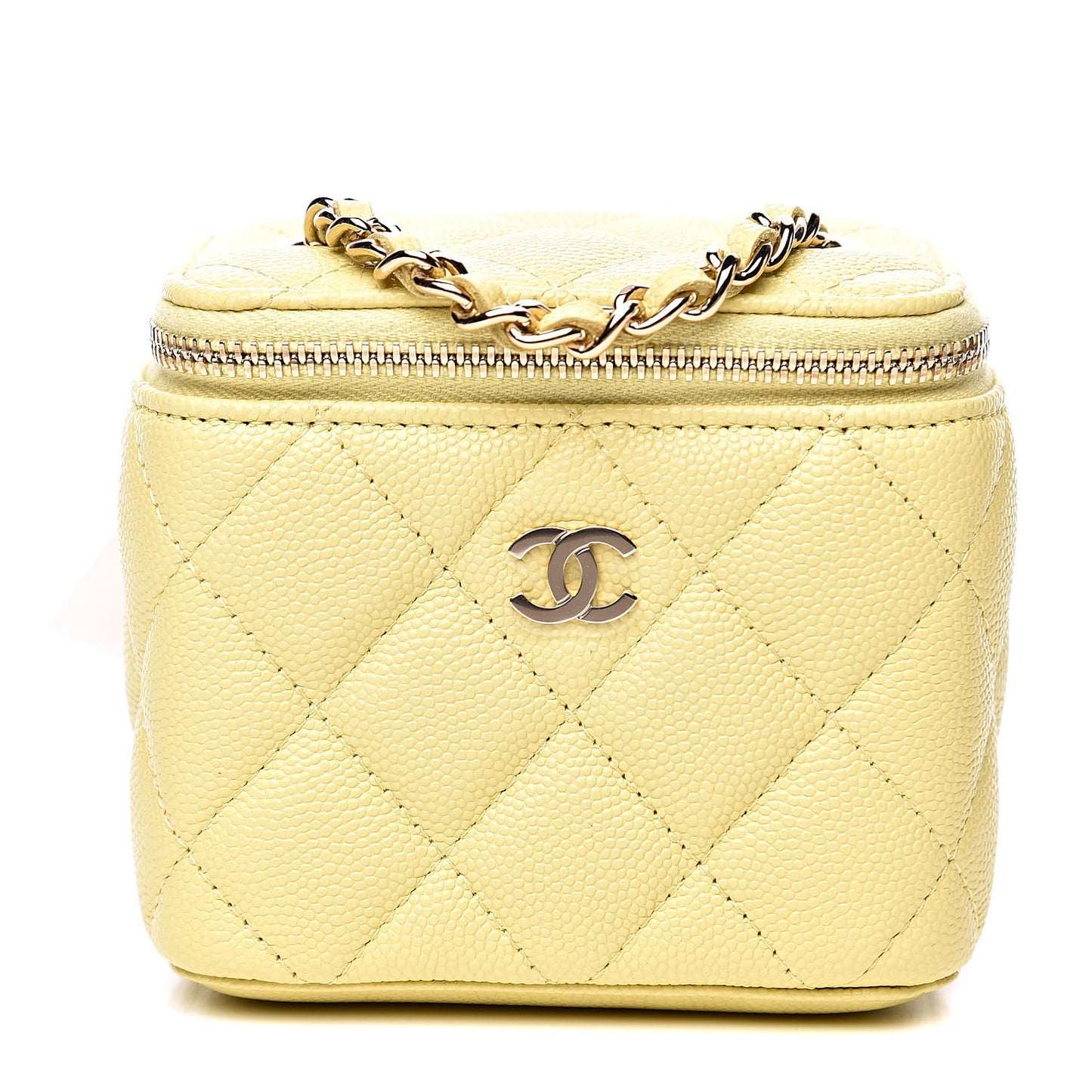 Caviar Quilted Mini Vanity Case With Chain Yellow
