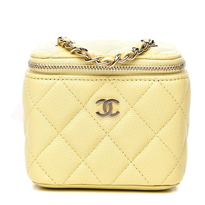 Chanel Caviar Quilted Mini Vanity Case With Chain Yellow 1 of 10