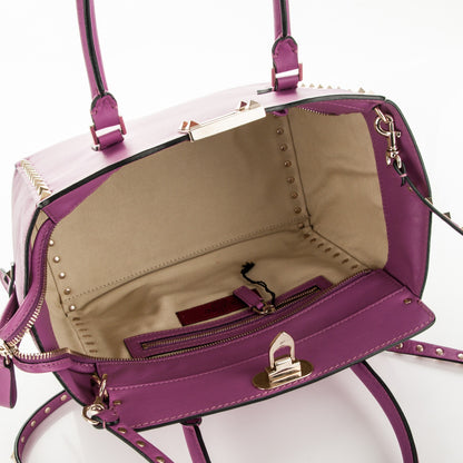 Valentino Garavani Vitello Small Rockstud Double Handle Tote Purple Violet 5 of 6