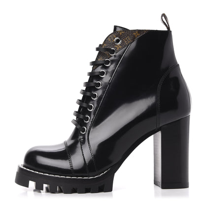 Louis Vuitton Glazed Calfskin Monogram Star Trail Ankle Boots 37.5 Black 1 of 8