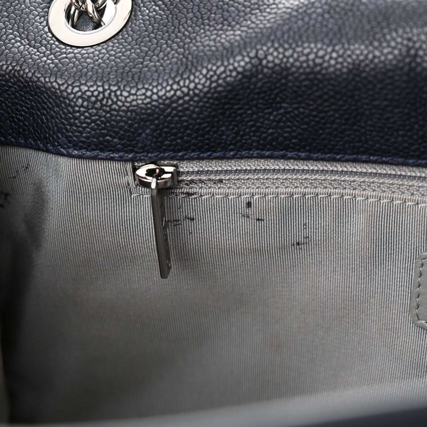 Caviar Quilted Large French Riviera Flap Navy Blue