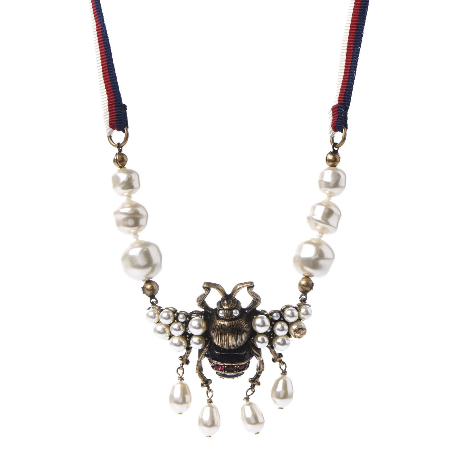 Gucci Crystal Pearl GG Sylvie Bee Necklace 1 of 7