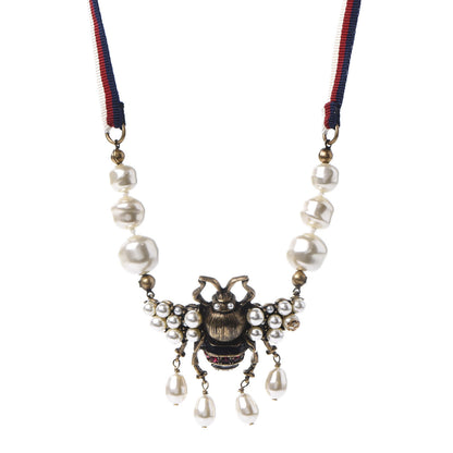 Gucci Crystal Pearl GG Sylvie Bee Necklace 1 of 7