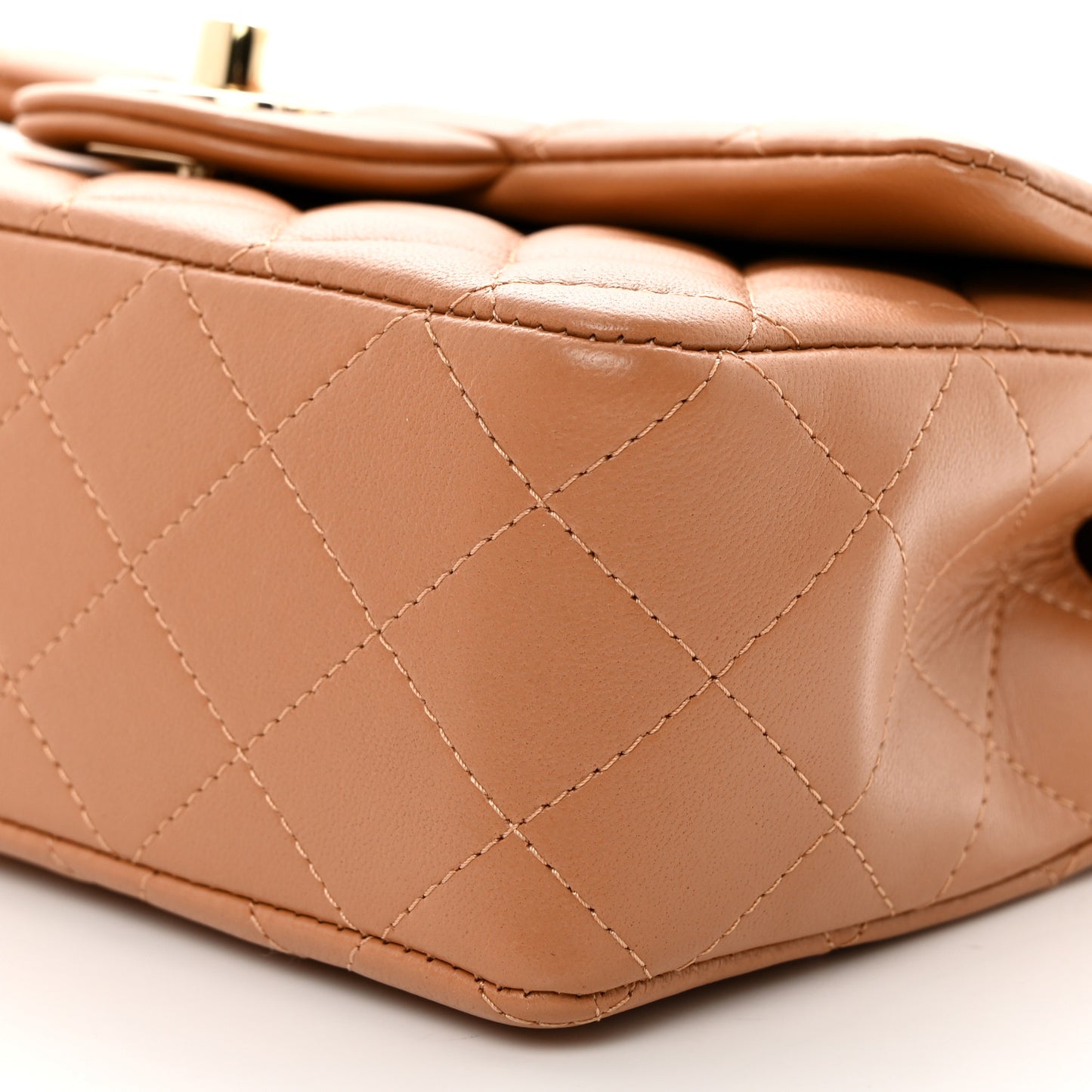 Lambskin Quilted Mini Top Handle Rectangular Flap Dark Beige