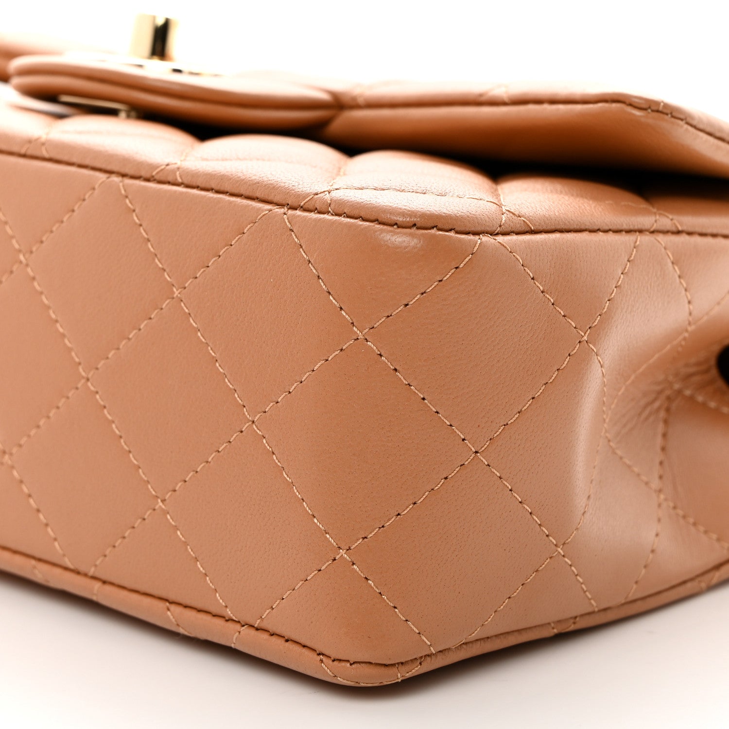 Chanel Lambskin Quilted Mini Top Handle Rectangular Flap Dark Beige 10 of 10