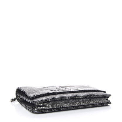 Chanel Metallic Caviar Timeless CC Wallet On Chain WOC Grey 4 of 12