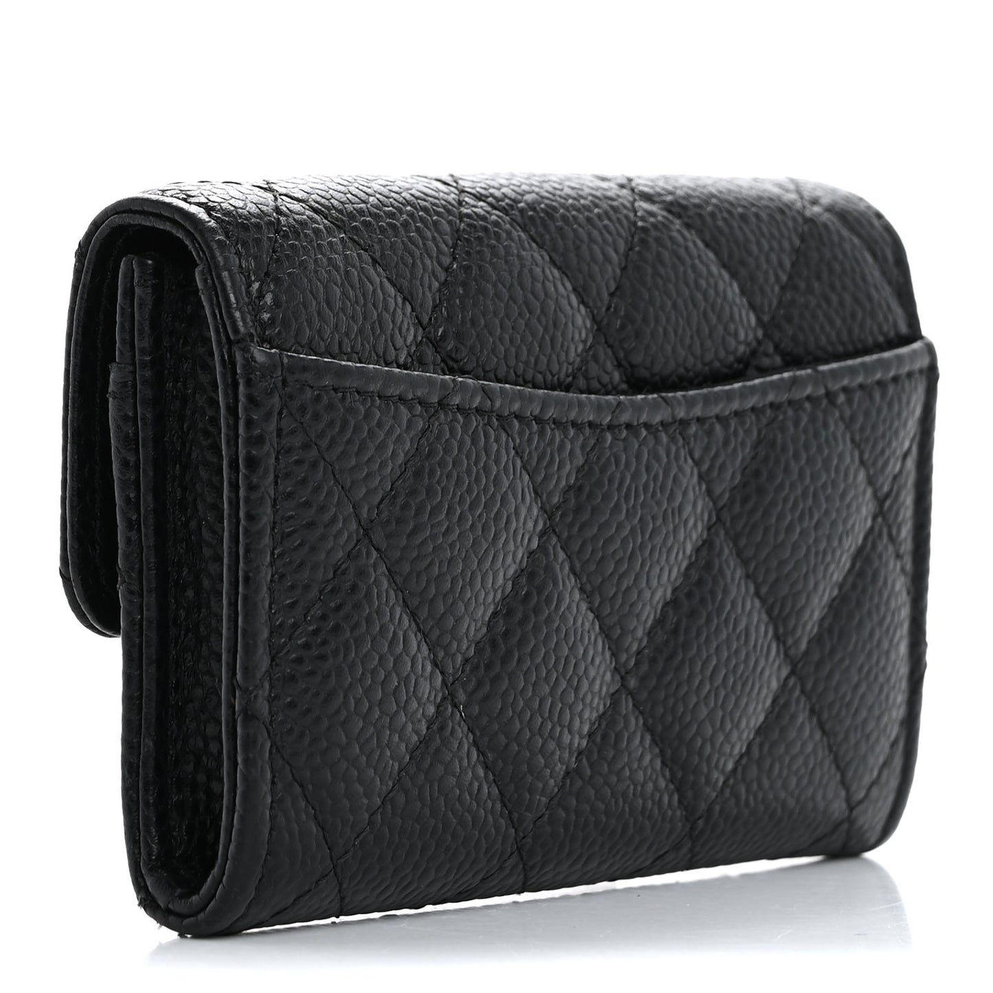 Caviar Quilted Flap Card Holder Wallet Black