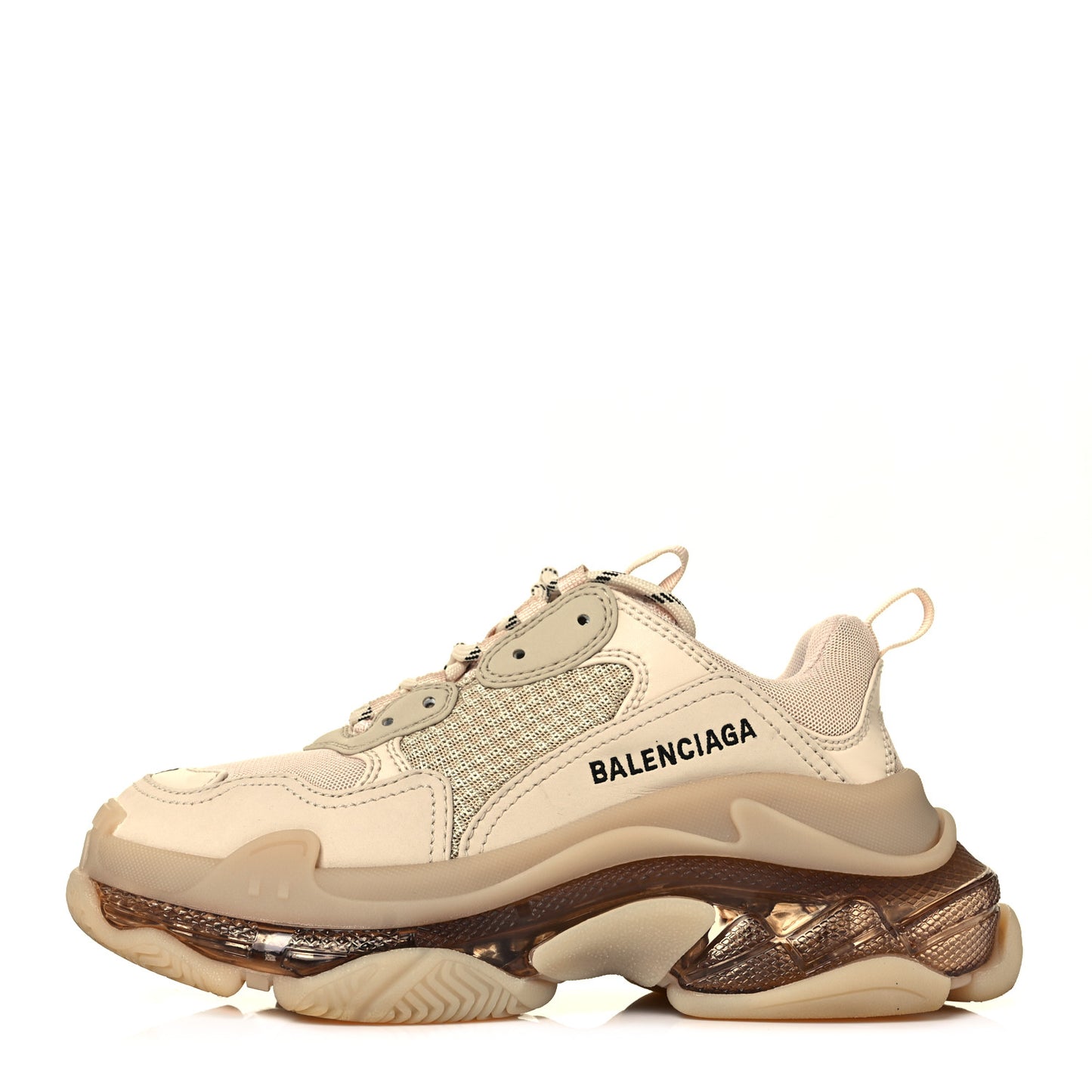 Fabric Mesh Clear Sole Womens Triple S Sneakers 37 Beige