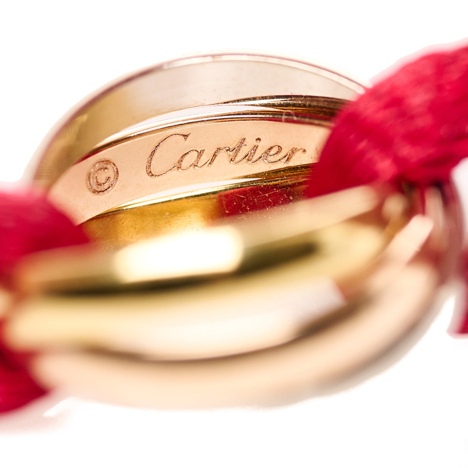 Cartier 18K Pink Yellow White Gold Trinity Cord Bracelet Red 4 of 7