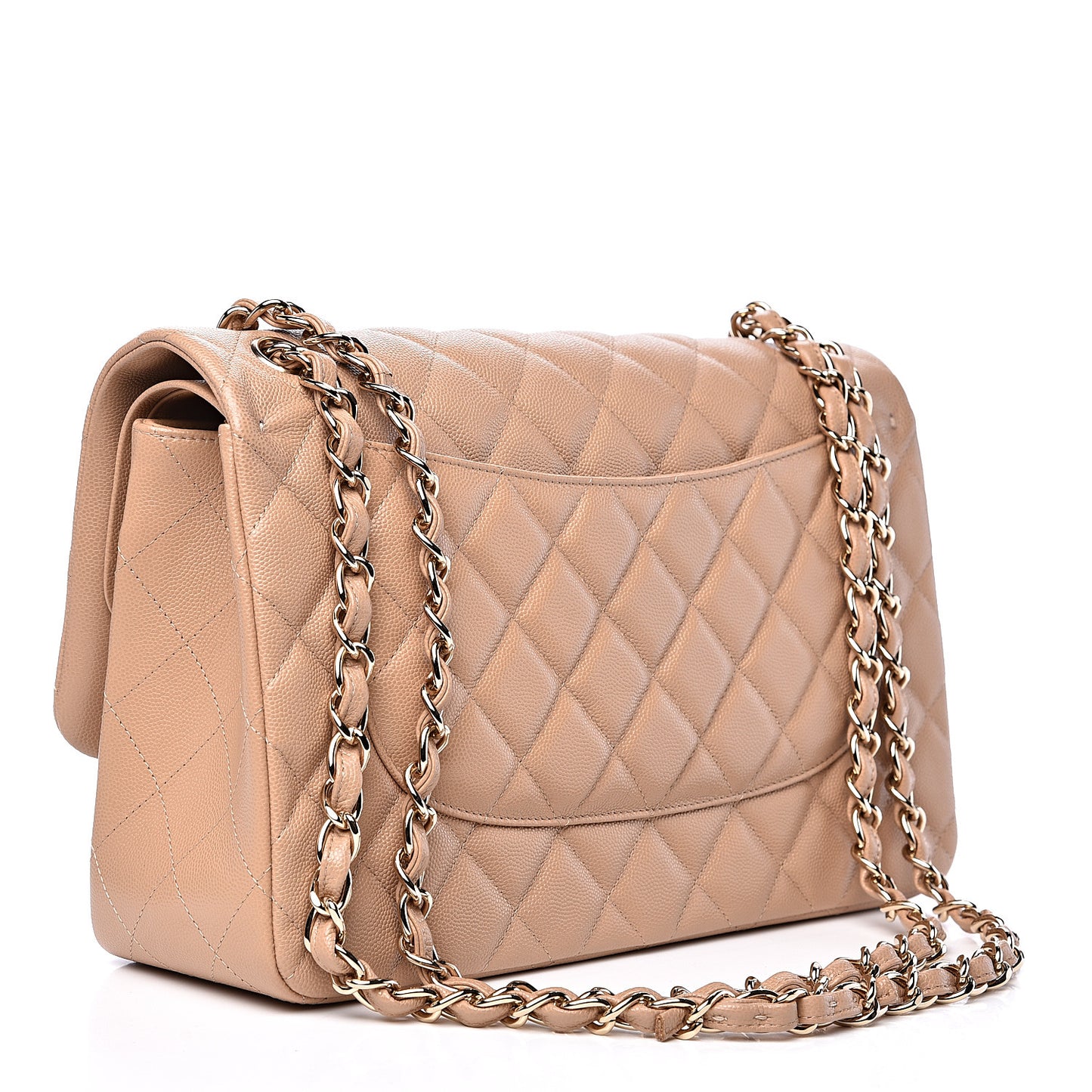 Caviar Quilted Jumbo Double Flap Beige Clair
