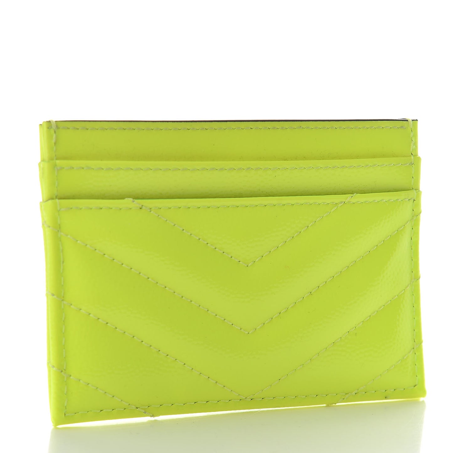 Patent Grain De Poudre Matelasse Chevron Monogram Credit Card Case Neon Yellow